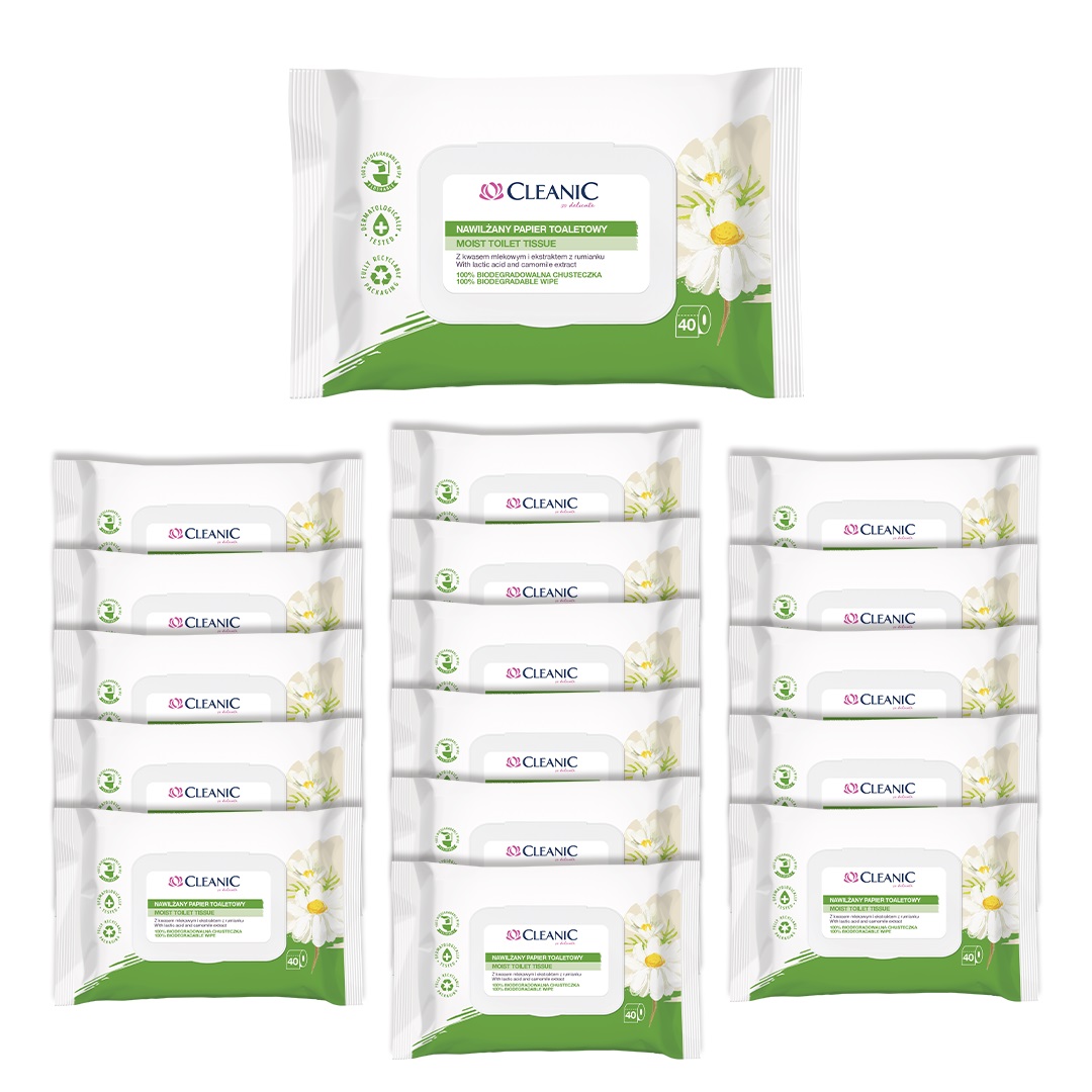 Cleanic Nawilżany papier toaletowy zgrzewka 16 x 40 szt. - artykuł higieniczny