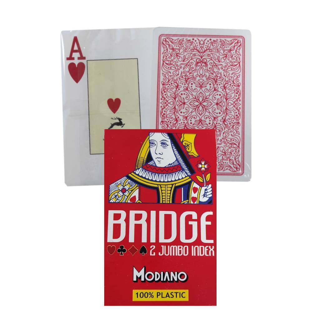Modiano Bridge 2 Jumbo Index, karty do gry, czerwone - gra