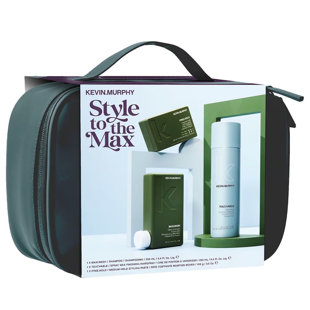 Kevin Murphy Zestaw Style to Max szampon oczyszczający + suchy wosk w sprayu + pasta utrwalająca do włosów + kosmetyczka 2 x 250 ml + 100 g