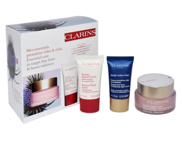 Clarins Zestaw Multi-Active Krem do twarzy na dzień + Multi-Active Krem do twarzy na noc Normal Com Skin + Balsam Beauty Flash Balm