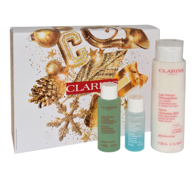 Clarins Zestaw Mleczko do demakijażu Velvet + Instant Eye Make-Up Remover + Purifying Toning Lotion)