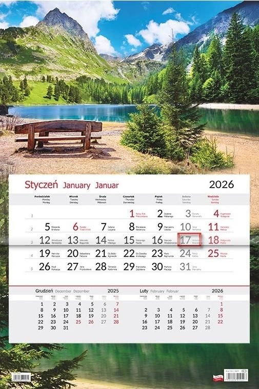 Kalendarz 2026 jednodzielny Ławka - kalendarz