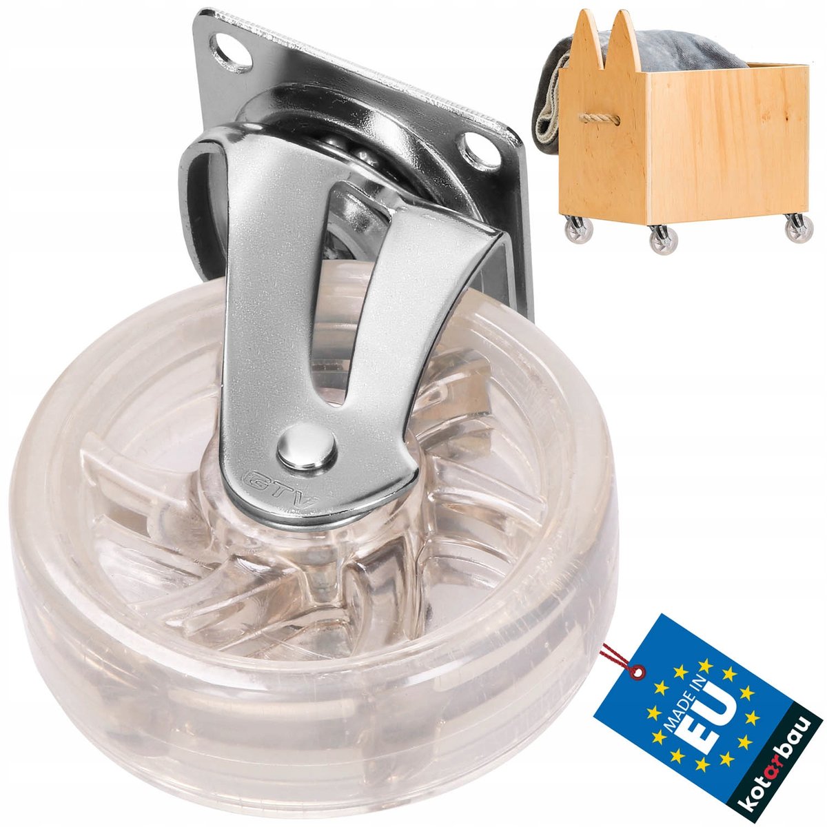 KÓŁKO KOŁO MEBLOWE DO SZAFEK GUMOWE PRZEZROCZYSTE FI 75 MM OBROTOWE JEZDNE