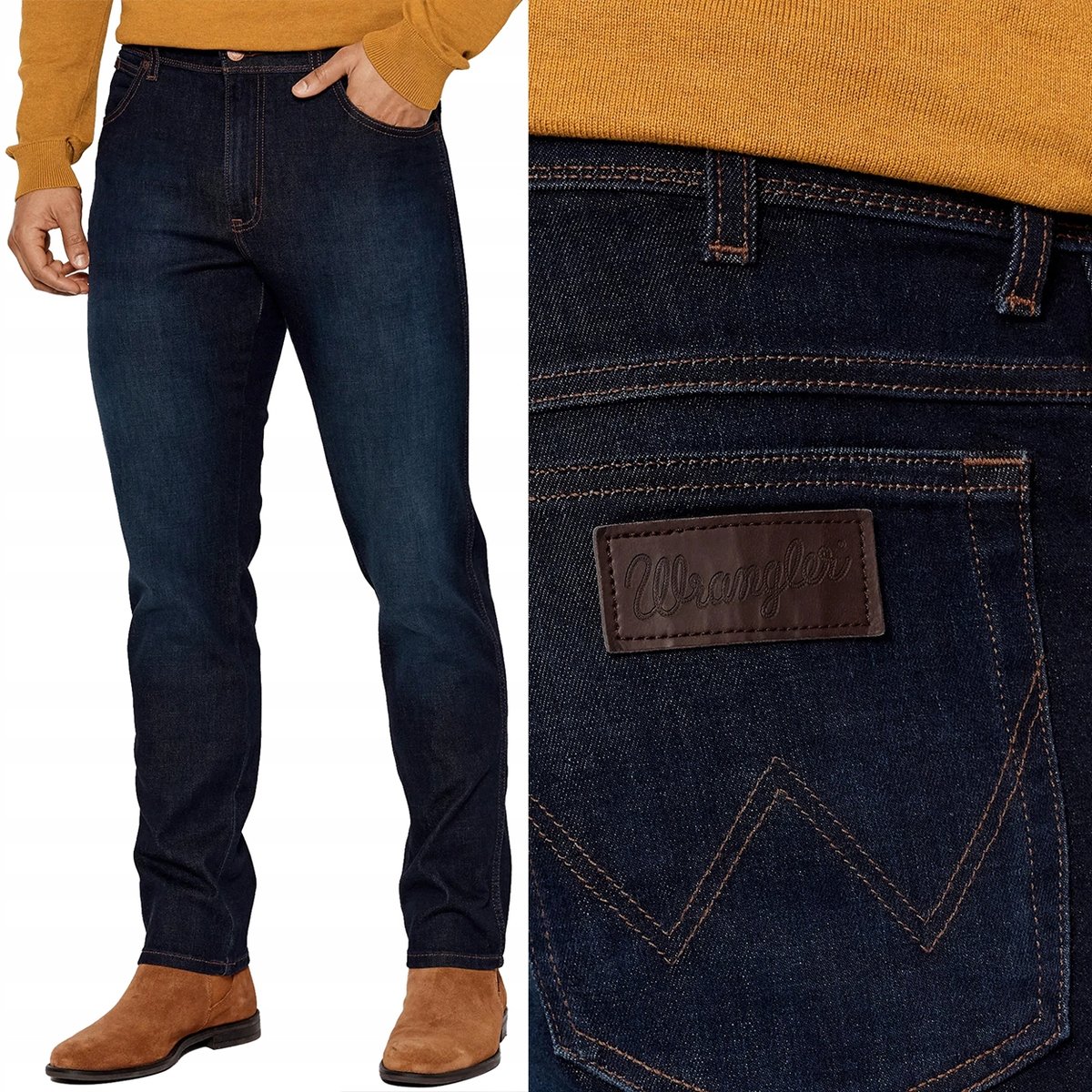 Wrangler TEXAS SLIM Lucky Star EPIC SOFT granatowe spodnie jeansowe W33 L36