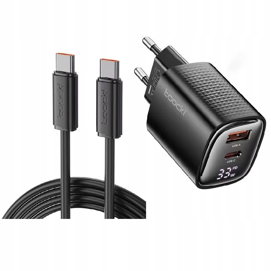 ŁADOWARKA SIECIOWA TOOCKI 33W Z KABLEM 1m USB-C + USB-C