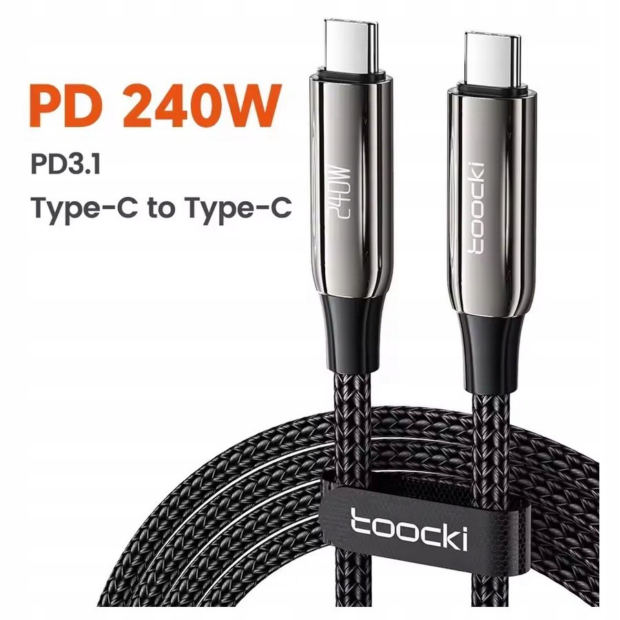 Kabel Toocki USB-C do USB-C 240W 2m, 480Mb/s, szybkie ładowanie, czarny