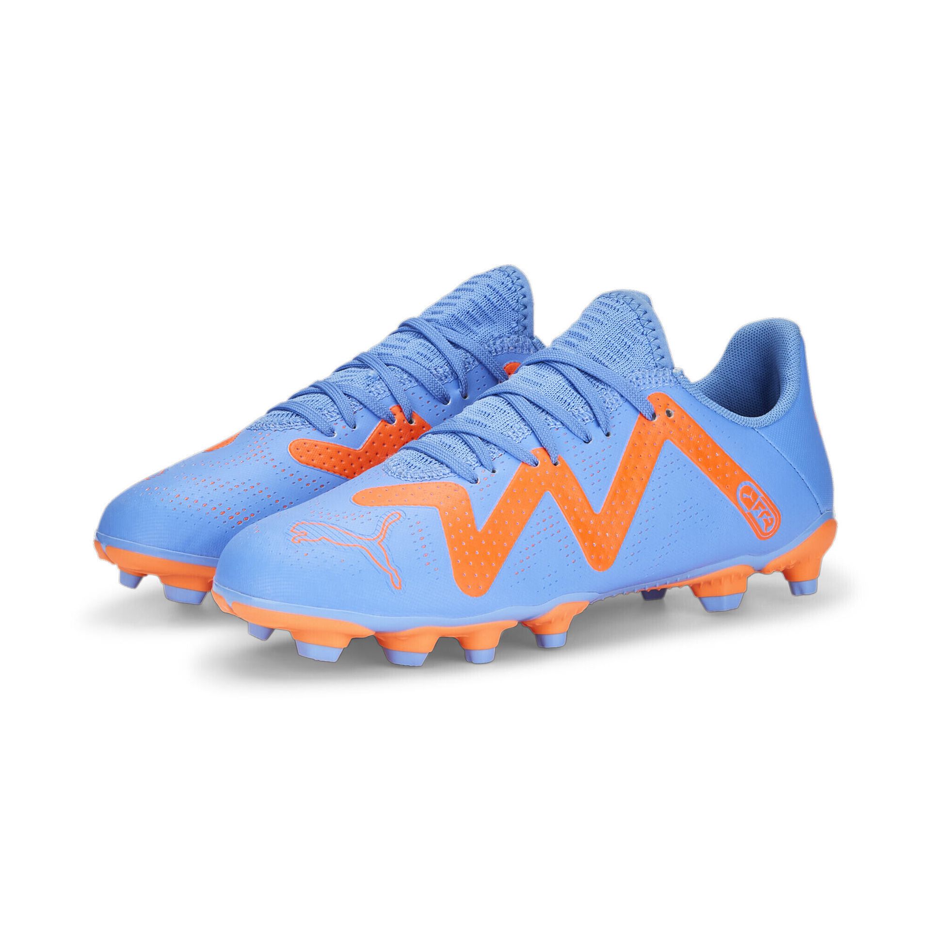 PUMA Future Play FG/AG JR buty piłkarskie, niebieski, błyszczący, biały, pomarańczowy, 40 EU