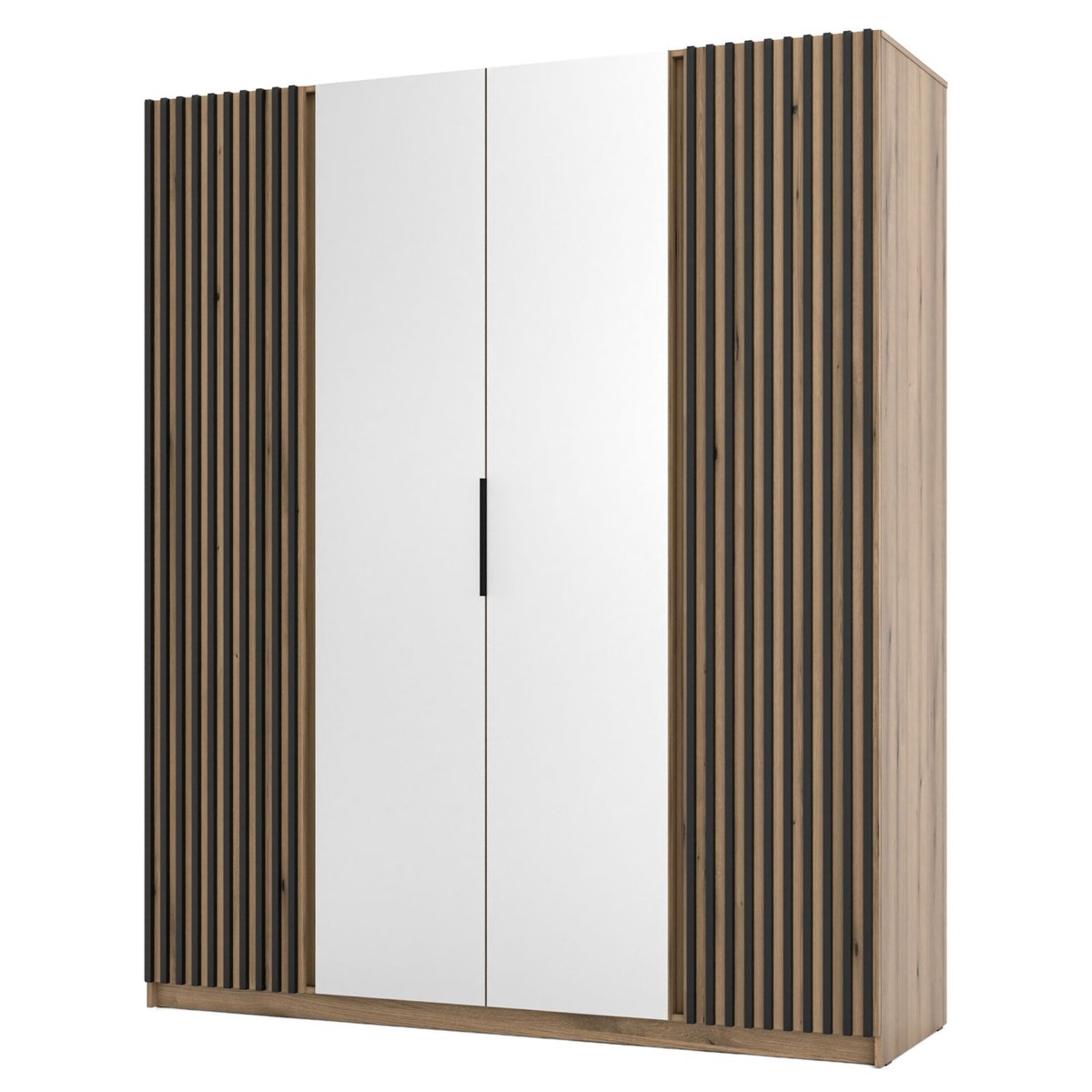 Szafa Kaja czterodrzwiowa z lamelami od zewnątrz i lustrem 200 cm dąb evoke