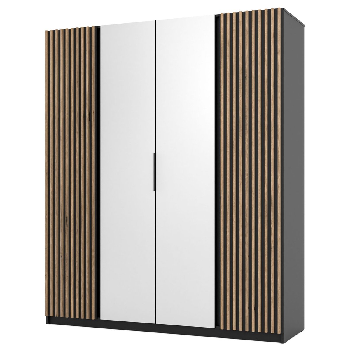 Szafa Kaja czterodrzwiowa z lamelami od zewnątrz i lustrem 200 cm czarna