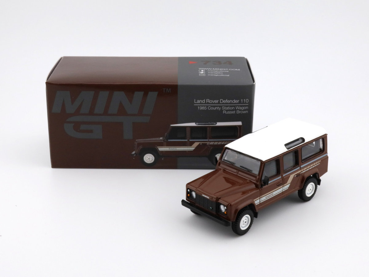 MINI GT Land Rover Defender 110 1985 County Wagon Russet Brown LHD MGT00734-L