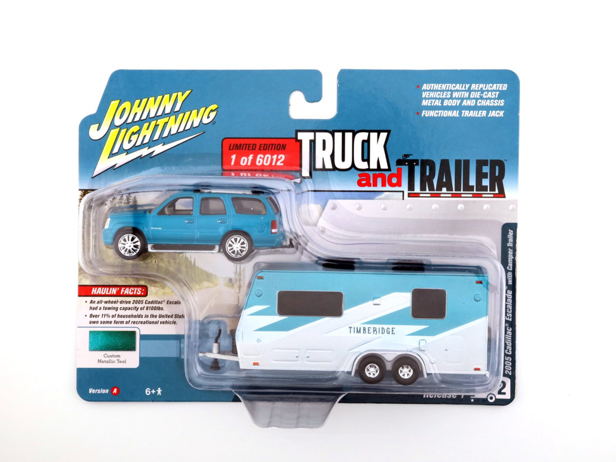 JOHNNY LIGHTNING 2005 Cadillac Escalade & Camper Trailer Metallic Teal