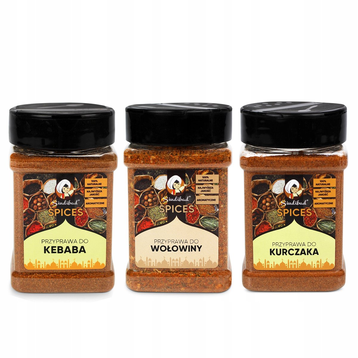 ZESTAW 3 PRZYPRAW DO MIĘSA DROBIU WOŁOWINY KEBABA GRILL BBQ 550g Sindibad
