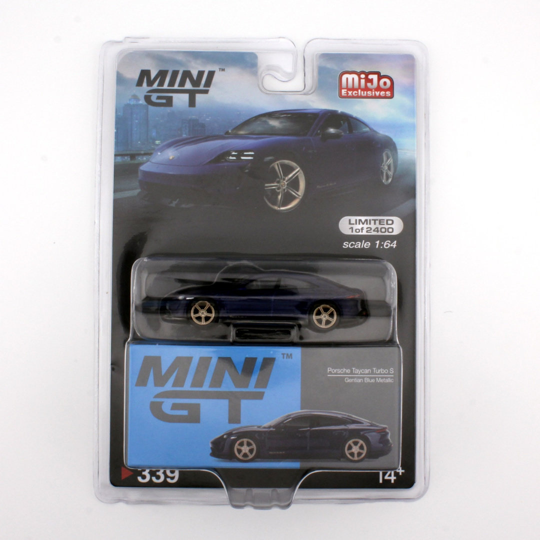 MINI GT Porsche Taycan Turbo S Gentian Blue Metallic Limited Edition MiJo Exclusives