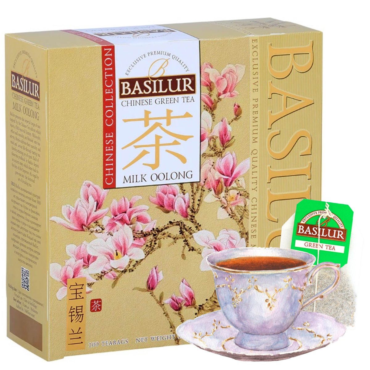 BASILUR Chinese Oolong Tea - Chińska Zielona herbata w saszetkach z nutą mleka, o delikatnym, kremowym smaku 100x1,5g 1 sztuka