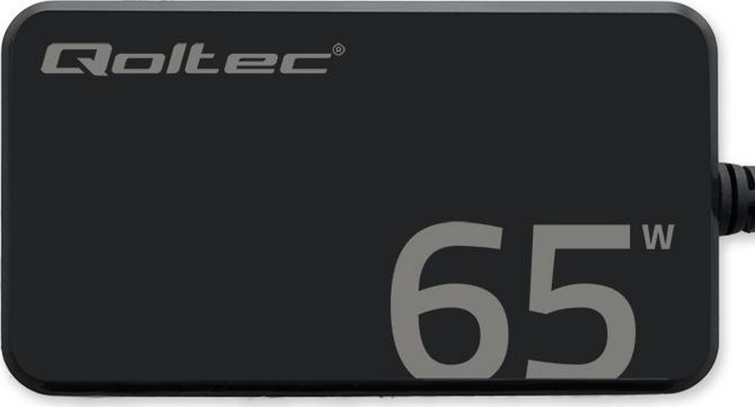 Qoltec 65W GaN Super Fast SLIM PD 5-20V 3.25A USB-C 3.1 Laptop MacBookSmartfon + kabel 52421 52421