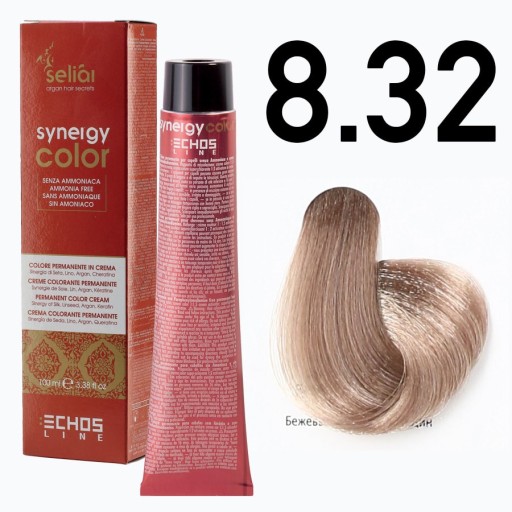 Echosline Seliar Synergy Color, farba do włosów bez amoniaku, 8.32 Light Blonde Beige, 100ml