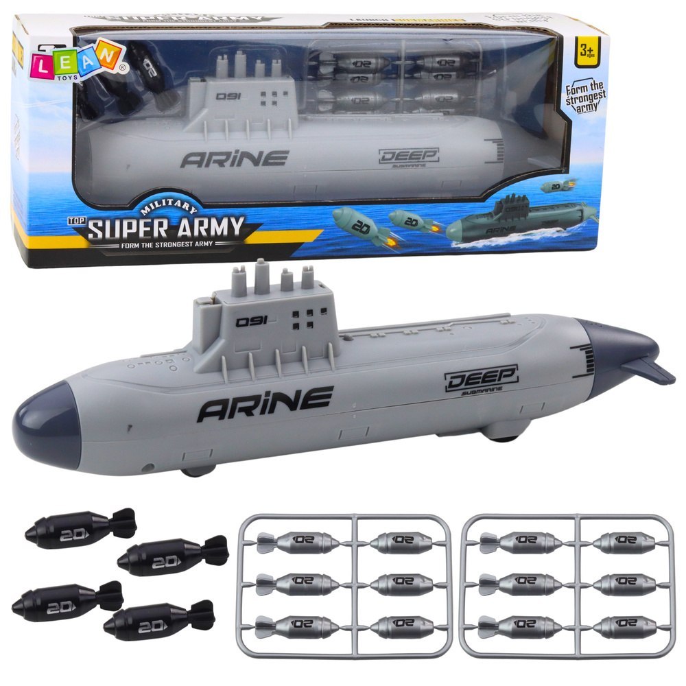 Statek Łódź Podwodna Strzelająca Torpedami Napęd Szara 28cm LEAN Toys