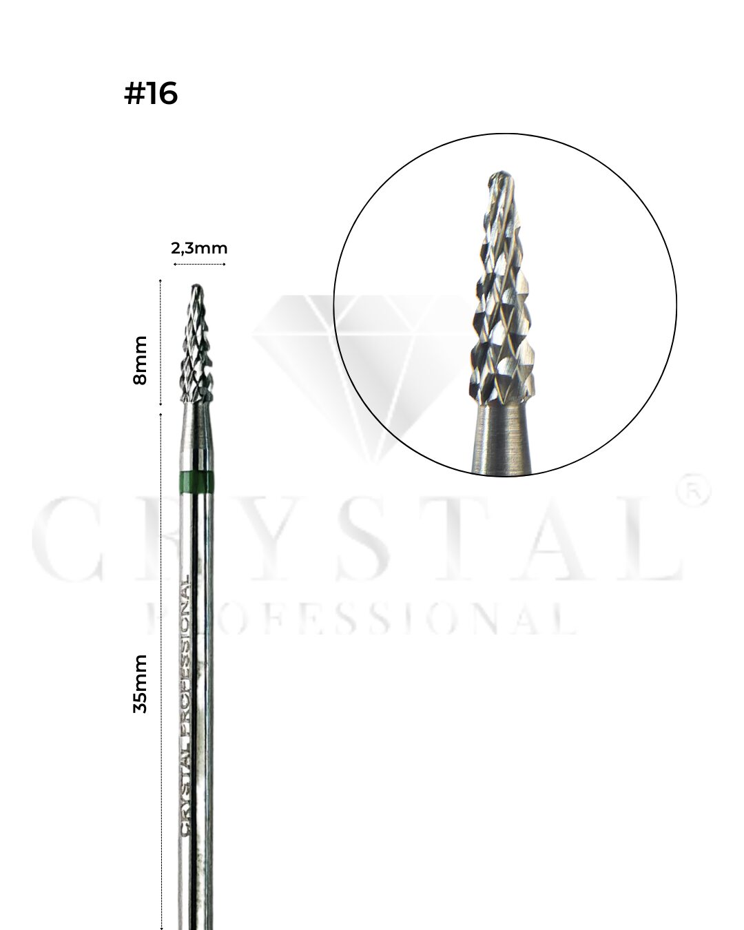 FREZ KARBIDOWY №16 Crystal Professional Stożek Węglika Spiekanego 2,3 mm