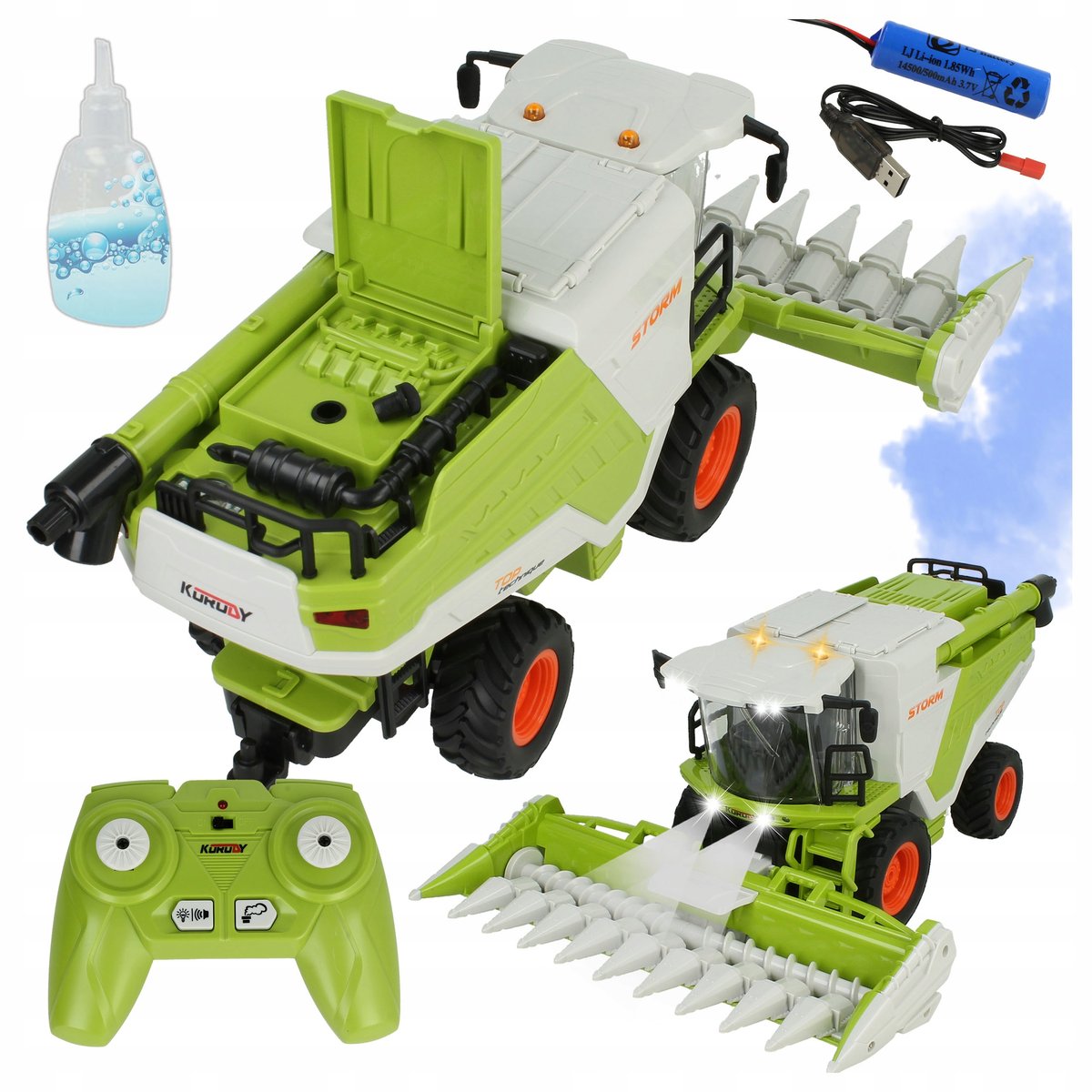 KOMBAJN ZDALNIE STEROWANY RC 2w1 GENERATOR DYMU + ŚWIATŁA POJEMNIK NA ZBOŻE