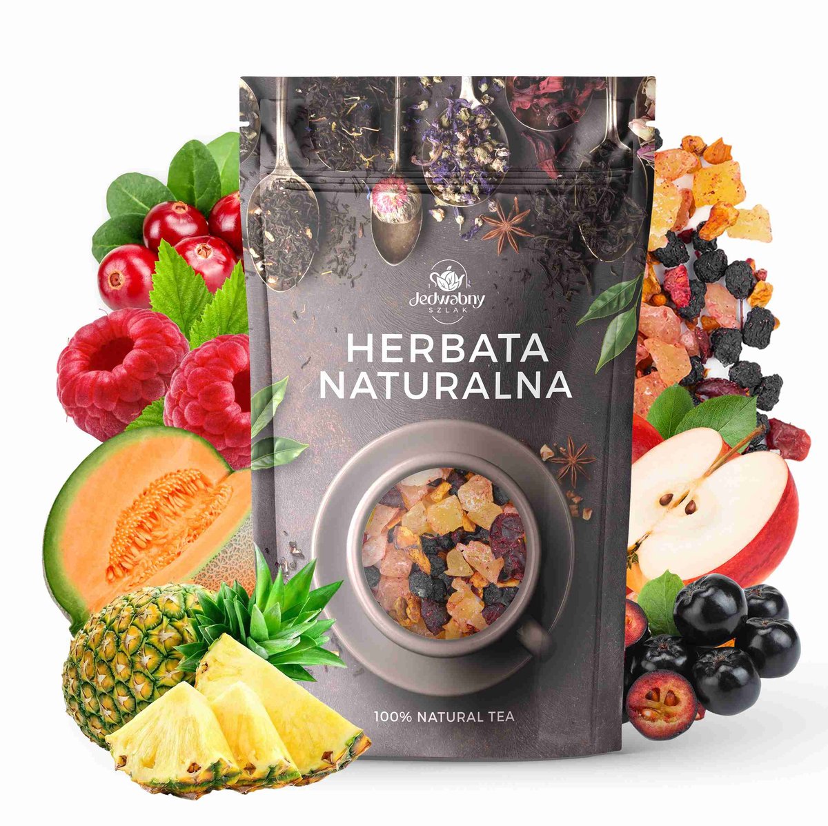 Herbata owocowa Red Velvet 100 g CAŁE KAWAŁKI melon ananas żurawina SŁODKA