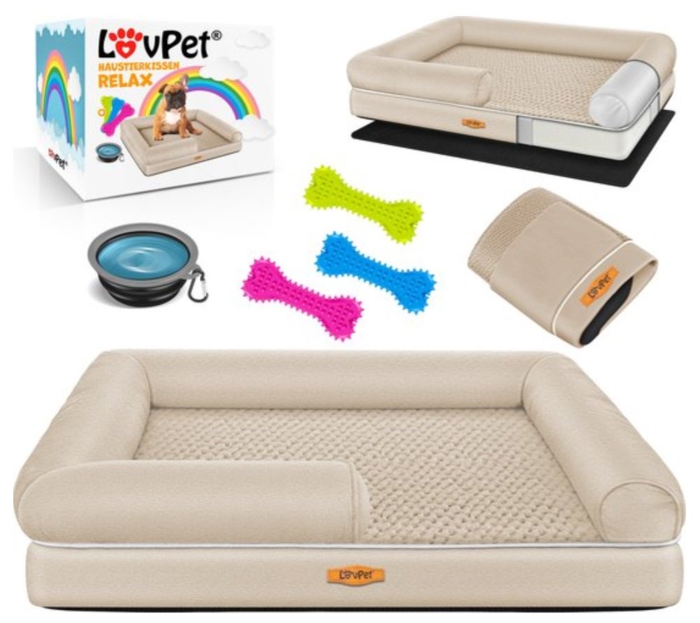 LovPet ortopedyczne legowisko dla psa L + 3x kość + miska beżowe 106x80