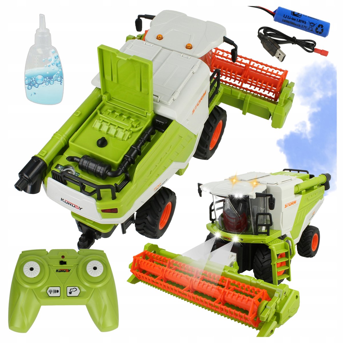 KOMBAJN ZDALNIE STEROWANY RC 2w1 GENERATOR DYMU + ŚWIATŁA POJEMNIK NA ZBOŻE