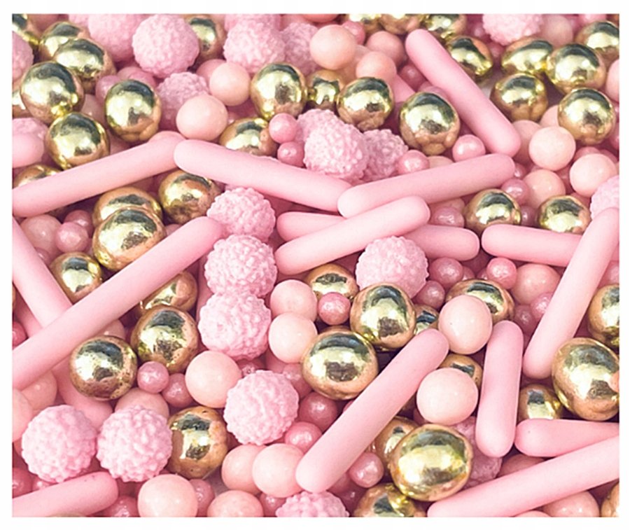 POSYPKA ozdoby na tort DEKORACJE perełki MIX URODZINY różowy złoty 30g