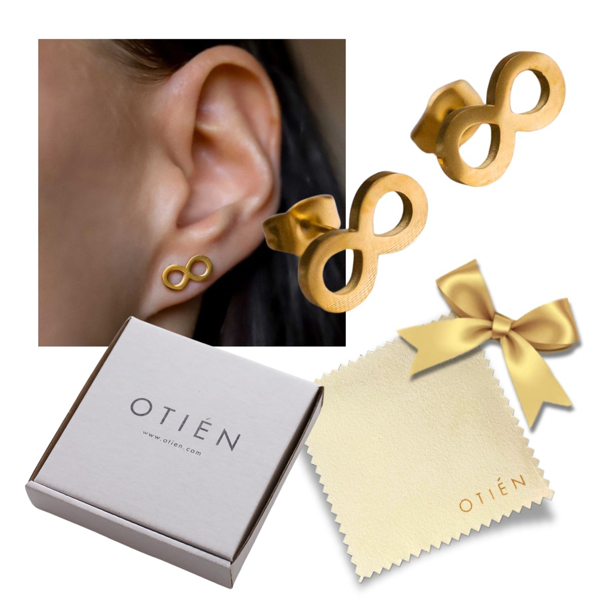 Kolczyki Złote Damskie Nieskończoność – Wkrętki ze Stali Chirurgicznej