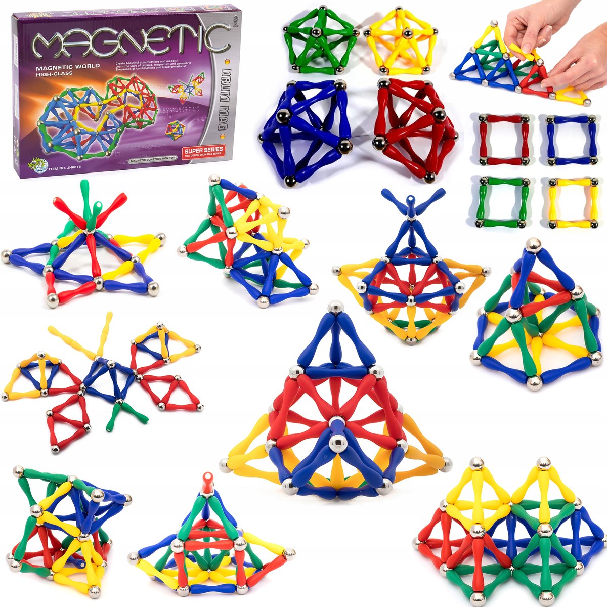 ZABAWKA DLA DZIECI KLOCKI MAGNETYCZNE KONSTRUKCYJNE ZAMEK 84 EL