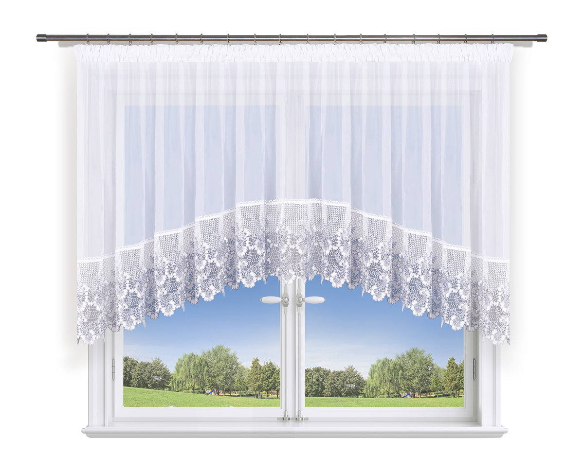 Firana 400x150, łuk, woal, g. ecru-szara 30cm