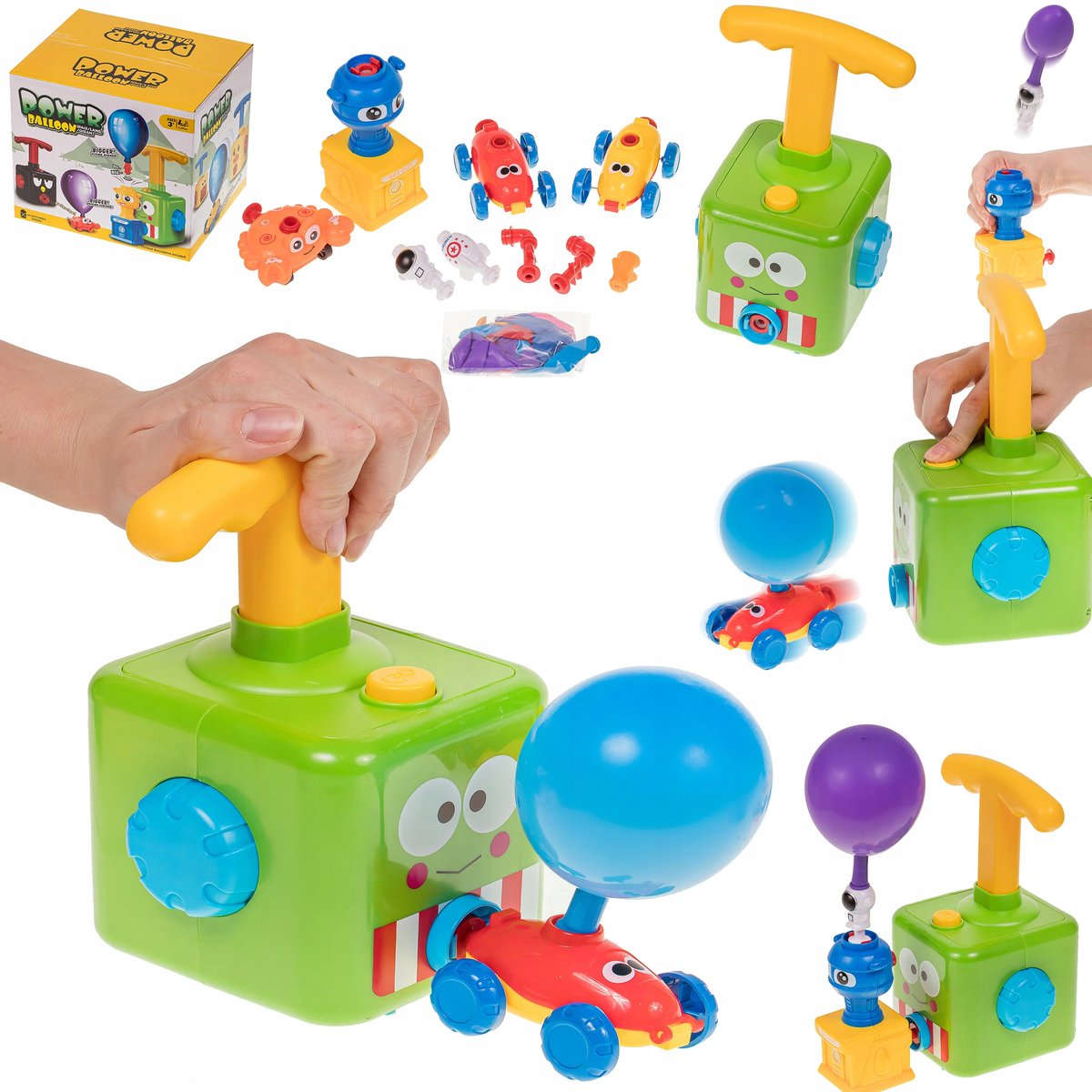 WYRZUTNIA SAMOCHODÓW RAKIET NA BALONY dla dzieci SAMOCHÓD DUŻY ZESTAW AKCES