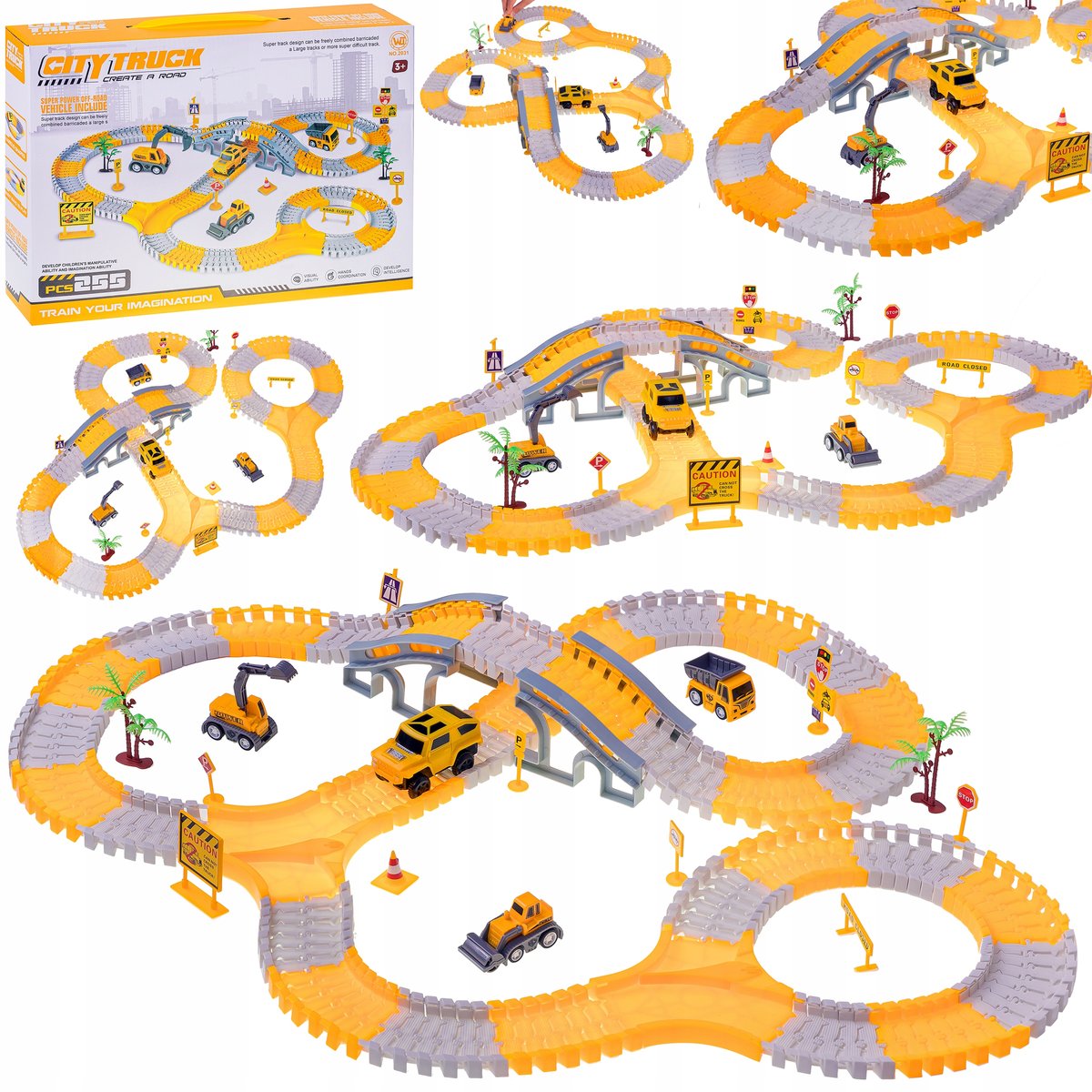 TOR SAMOCHODOWY WYŚCIGOWY KOLEJKA DUŻY PLAC BUDOWY AUTO CARS 255 el. AUTKA