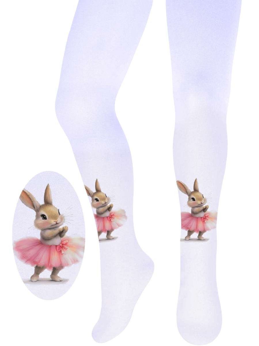 Dziewczęce rajstopki cienkie z króliczkiem białe Brand r.140/146