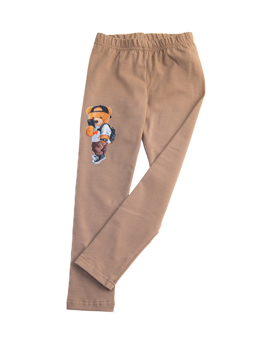 Dziewczęce legginsy z nadrukiem misia z telefonem mocca Tup Tup r.98