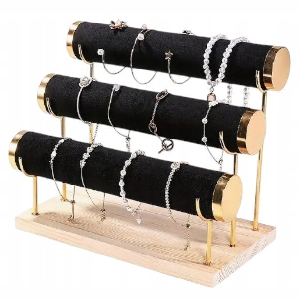 EKSPOZYTOR STOJAK NA BIŻUTERIĘ ZEGARKI BRANSOLETKI 3 POZIOMY CZARNY prezent