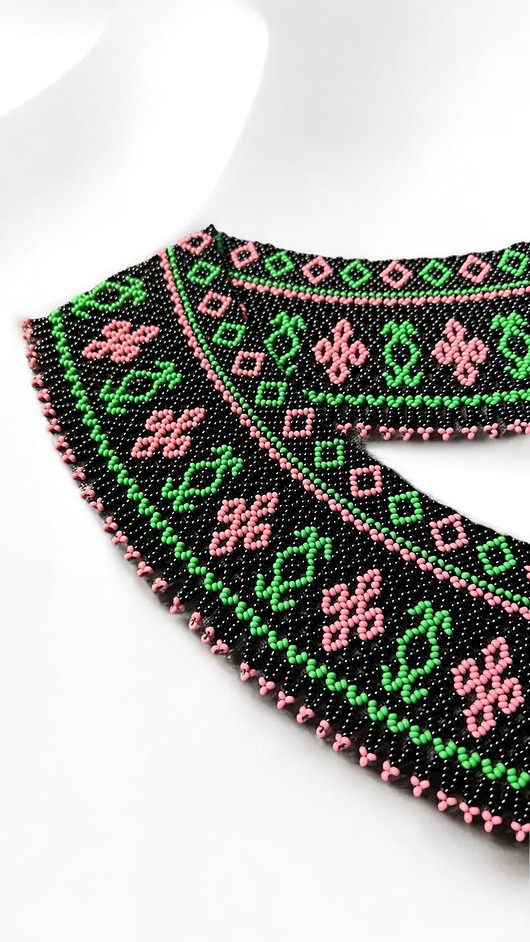 Naszyjnik koralikowy w stylu Łemkowskim, kwiatowy wzór, ręcznie robiony