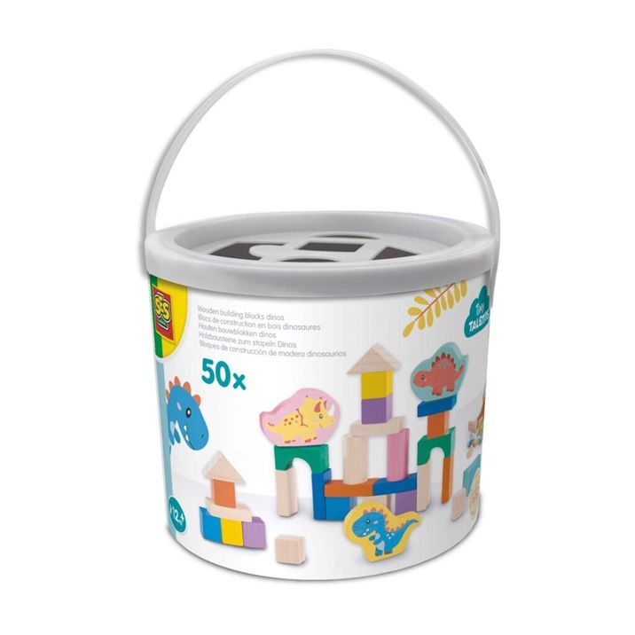 Drewniane klocki Dinozaury – 50 elementów w wiaderku - klocki