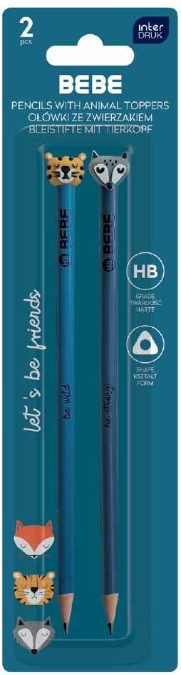 Bebe Kids. Ołówki ze zwierzątkami 2sztuki. Friends Boy