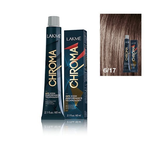 Lakme Chroma, farba do włosów o łagodnej formule, 6/17, 60ml