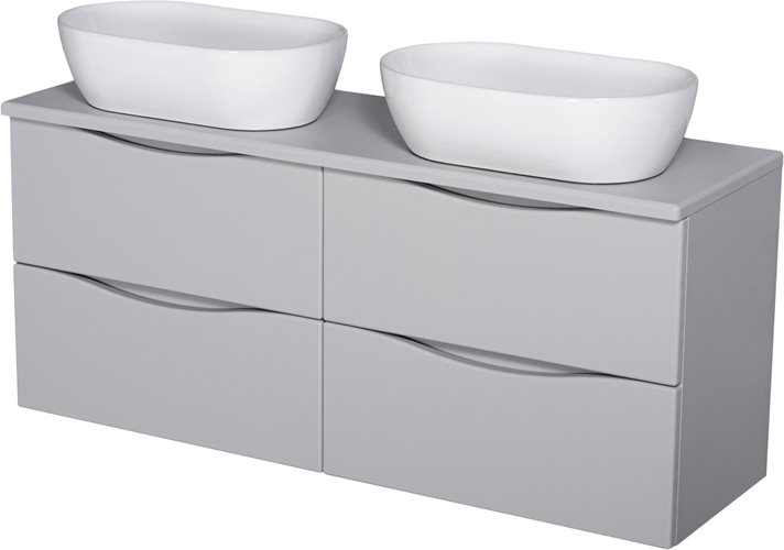 Szafka łazienkowa wisząca ONDA 120 cm szara z białymi umywalkami Gante