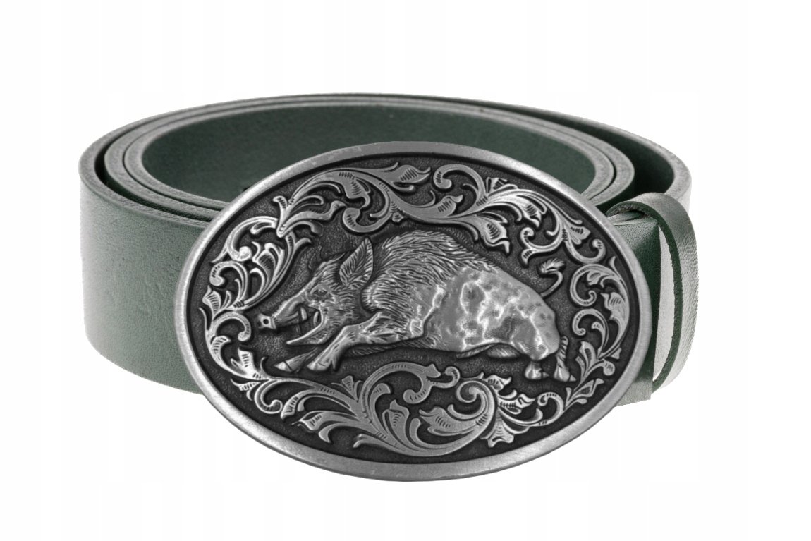 Pasek skórzany BÓR HUNTER FOREST - Wild Boar Silver-100