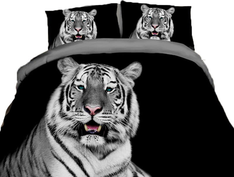 Po��ciel 3D - Bia��y Tygrys czarna/szara - 140x200 - 3 cz����ci