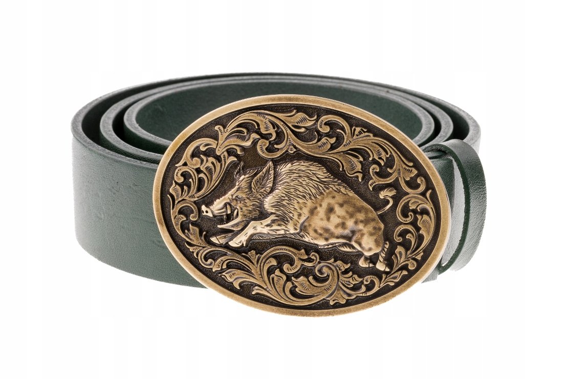 Pasek skórzany BÓR HUNTER FOREST - Wild Boar Gold-120