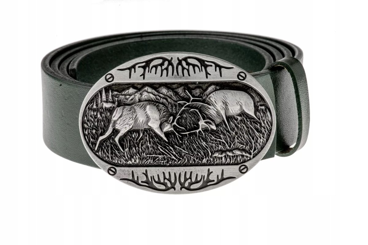 Pasek skórzany BÓR HUNTER FOREST - Rut Silver-90