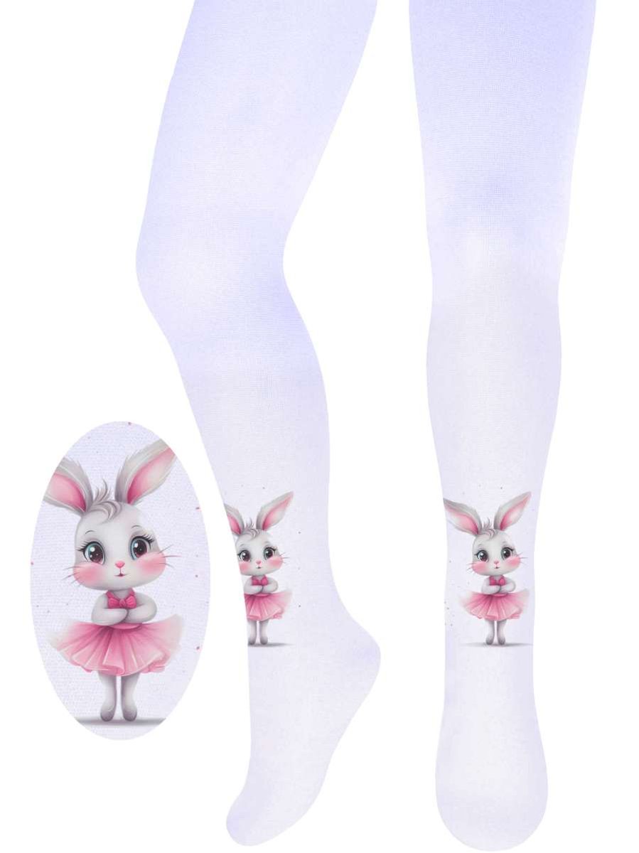 Dziewczęce rajstopki cienkie króliczek białe Brand r.140/146