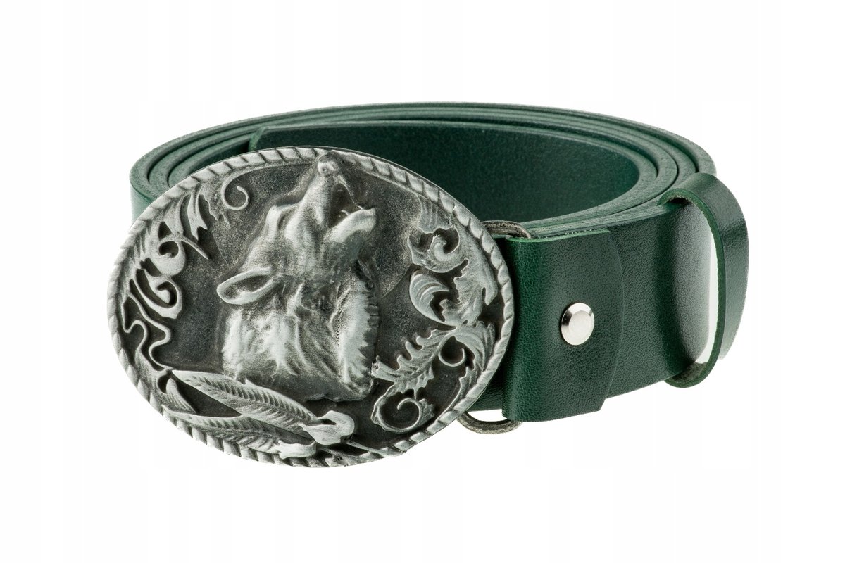 Pasek skórzany BÓR HUNTER FOREST - Wolf Silver-115