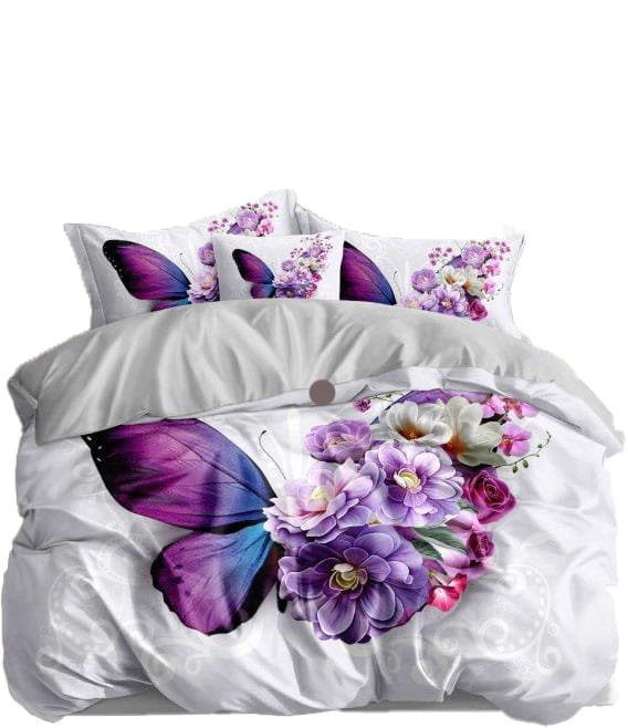 Pościel Fioletowy motyl biała/szara 140x200 - 3 części