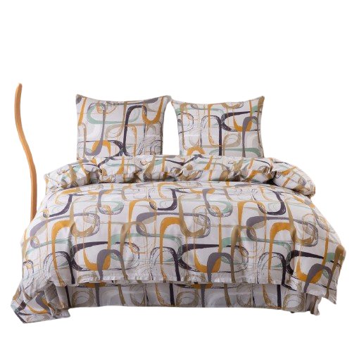Pościel Wzory żółte/brązowe/mięta - 200x200 - 3 cz.
