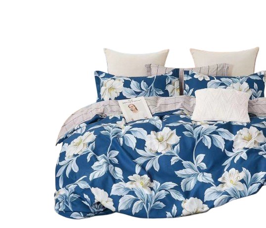 Pościel flanelowa Białe kwiaty/niebieska- 200x220 - 3 cz.