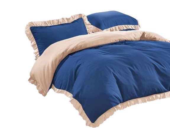 Pościel z falbanką granat/beż - 200x220 - 3 cz.